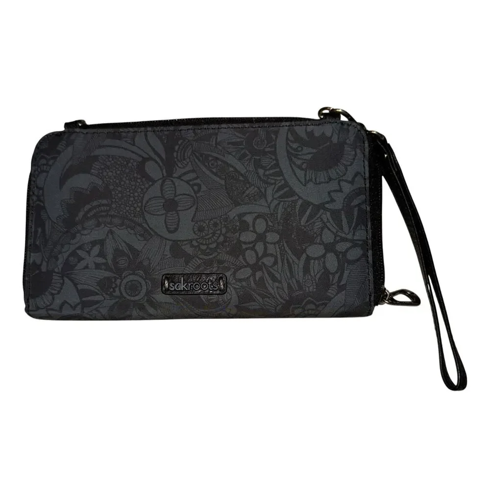 Sakroots Paisley Floral Zip Wallet Ecotwill‎ Corin Flap Black Neutral Wristlet